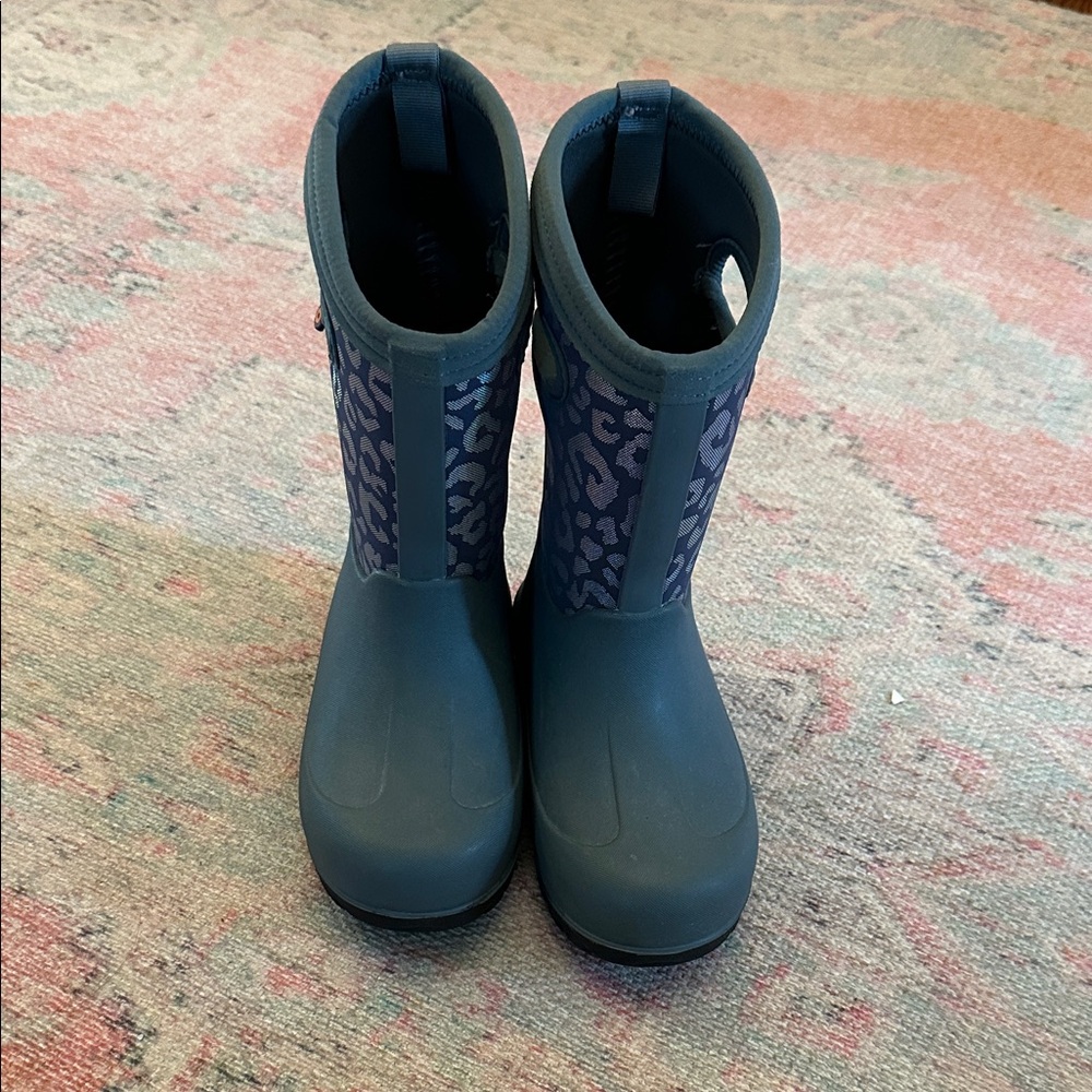Bogs Kids Navy Blue Rain Boots with Leopard Shaft